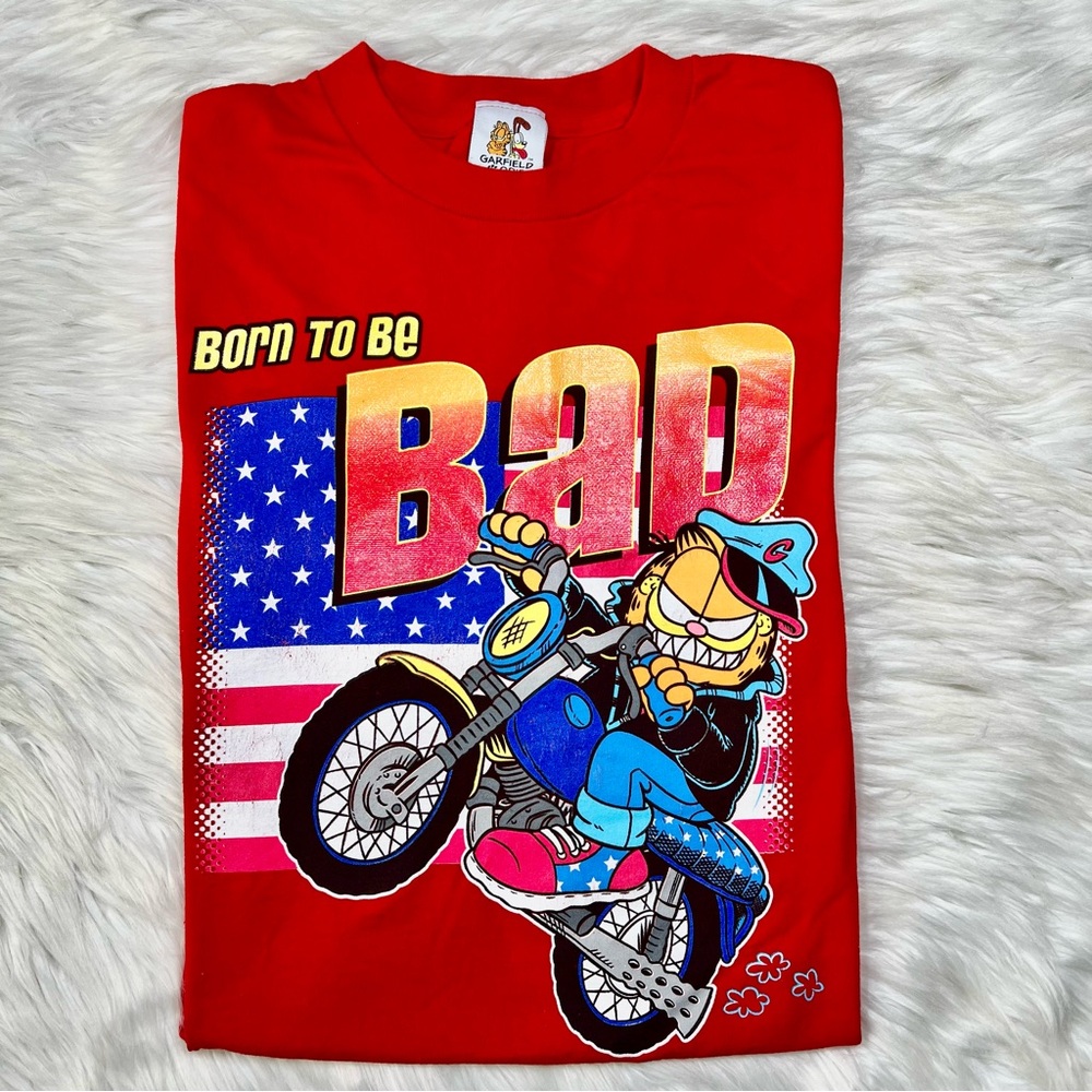 Vintage‎ Garfield Odie 'Born To Be Bad' Biker Tee